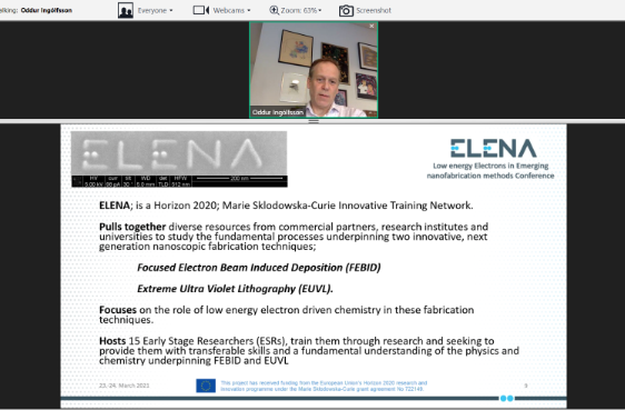 ELENAeu_org's tweet photo. Professor Oddur Ingolfsson, ELENA project coordinator &amp; host from the University of Iceland in action earlier today! Join us online for the 2nd day of our final #ELENAEU2021 conference tomorrow starting at 10:00am CET/9:00am GMT https://t.co/NzgYBXP18K #nanotech #nanofabrication https://t.co/HT1VX7kPhx