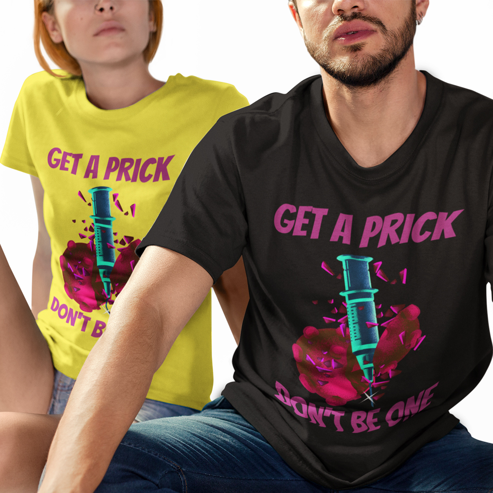 LulahBlu's tweet photo. Get A Prick Don't Be One T-Shirts are now online! 
Join the fight against Covid-19!

#vaccination # covidvaccine #coronovirusvaccine #getvaccinated #jointhefight #fightagainstcoronovirus #vaccine #funnytshirts #funnytshirt #menstshirts #ladiestshirts #personalisedgifts #customise https://t.co/OTaGnfK26W