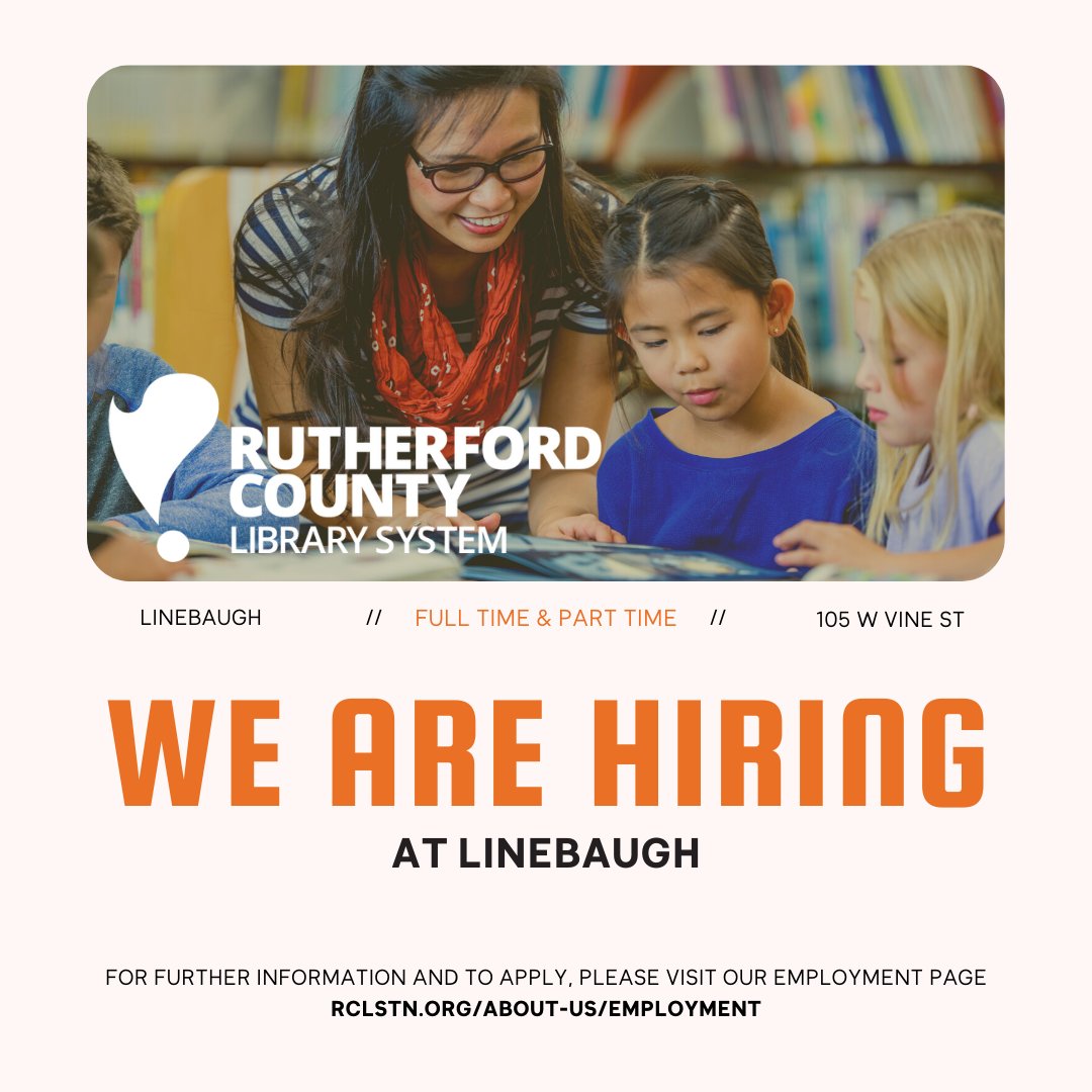 rclstn's tweet photo. Check out these opportunities at #Linebaugh Public Library. Visit our website to submit applications.
https://t.co/gWI99EtsNh https://t.co/GBpu4zlqrv