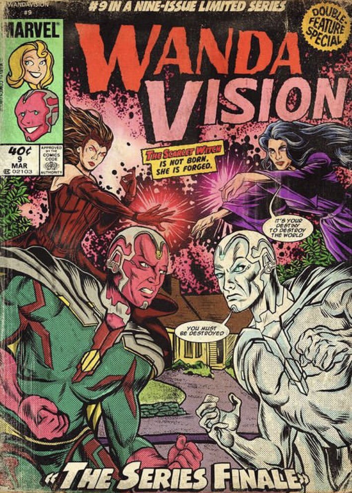 wandaslizzie's tweet photo. instagram user @dvglzv appreciation tweet because these retro style #WandaVision ￼ comic covers are INCREDIBLE! https://t.co/8daxVCnUlc