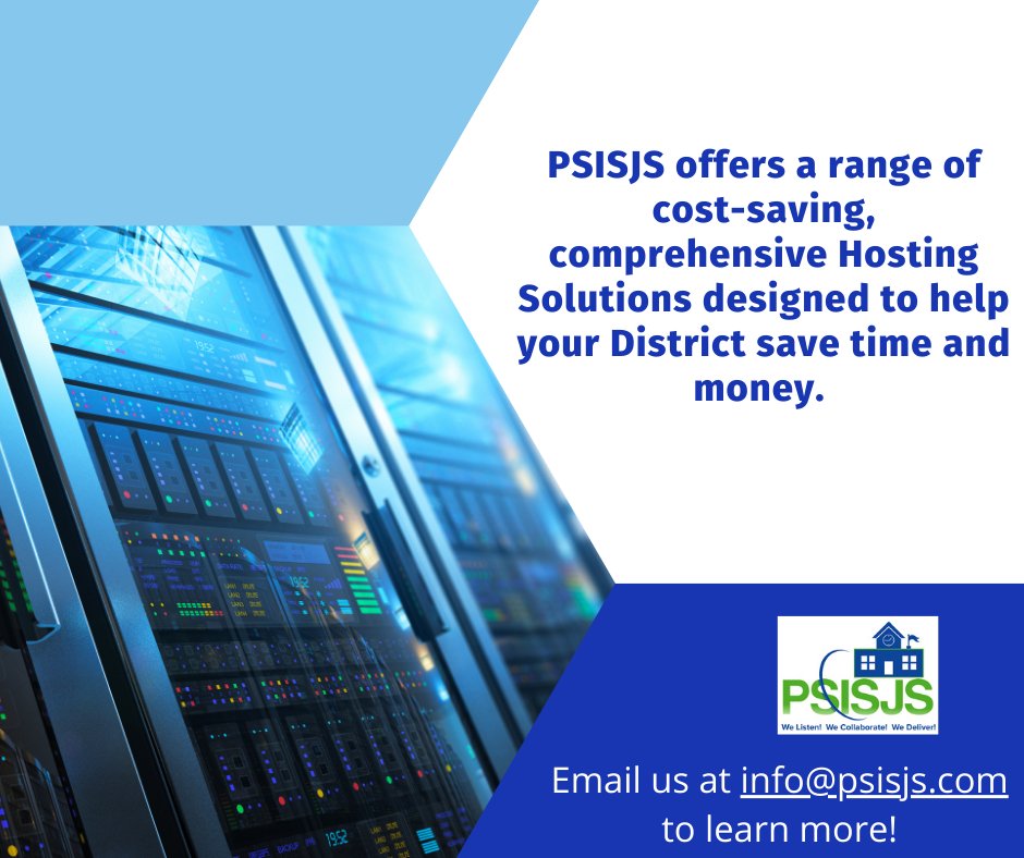 PSISJS's tweet photo. PSISJS offers a range of cost saving, comprehensive Hosting Solution packages designed to help your District save time and money. https://t.co/cTCGF2zlvS