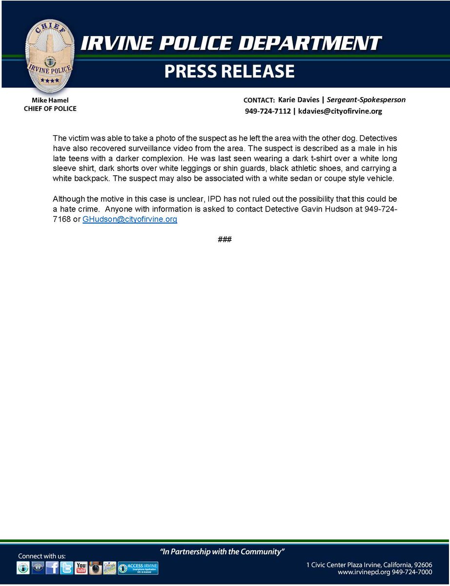 IrvinePolice's tweet photo. Press Release: Irvine Police Department Seeks Assistance Identifying Assault Suspect

Irvine, Calif. (March 22, 2021) – The Irvine Police Department (IPD) is seeking assistance from the public to identify the suspect who assaulted an elderly male. https://t.co/lD4EWNW66s