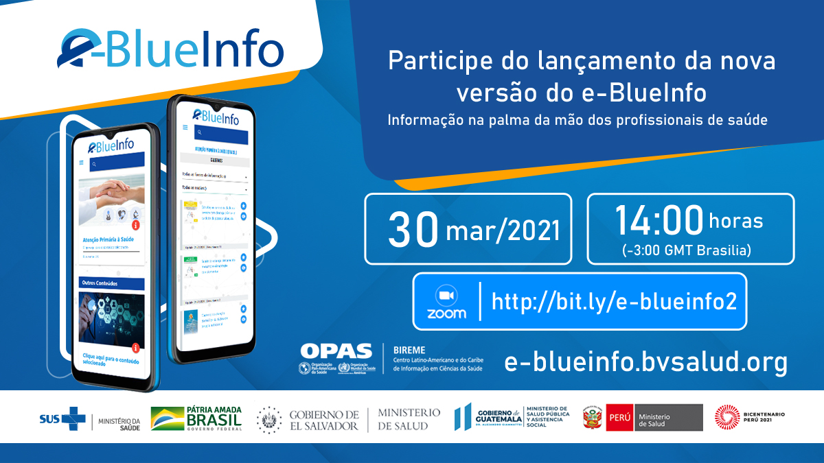 bireme's tweet photo. Lançamento da versão 2.0 de #eBlueInfo, um app (para Android e iOS) com informação para profissionais de saúde selecionada, confiável e atualizada.
30/03 14h-15h30 (hora Brasília) https://t.co/qa24albzqB
#eBlueInfoBrasil
#eBlueInfoElSalvador
#eBlueInfoGuatemala
#eBlueInfoPeru https://t.co/PssUlQOwCs