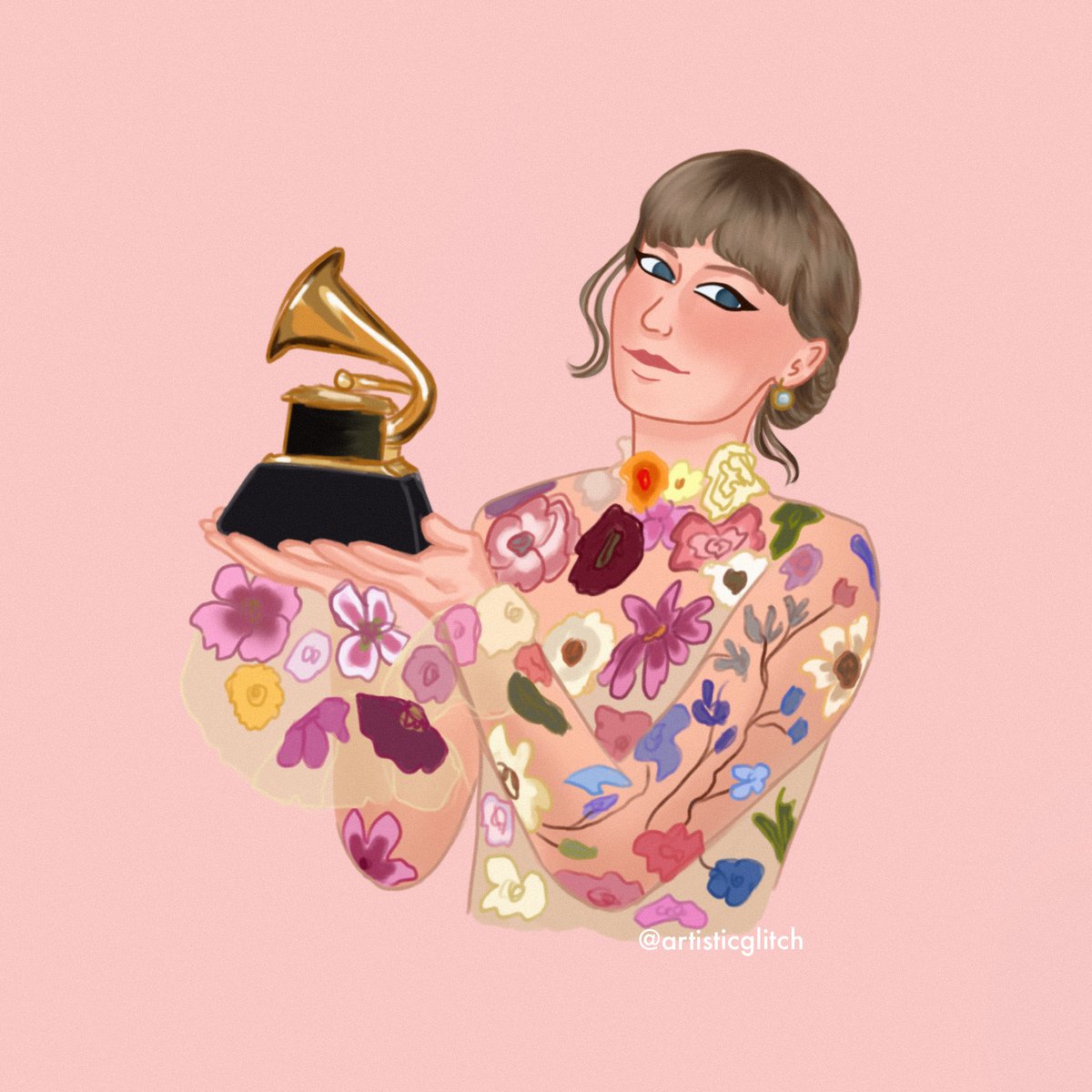 artisticgl_itch's tweet photo. i keep forgetting i have an art twitter but i’m back!! 
here’s a drawing i did of when taylor won aoty !! for the THIRD time https://t.co/V2AK88v63G