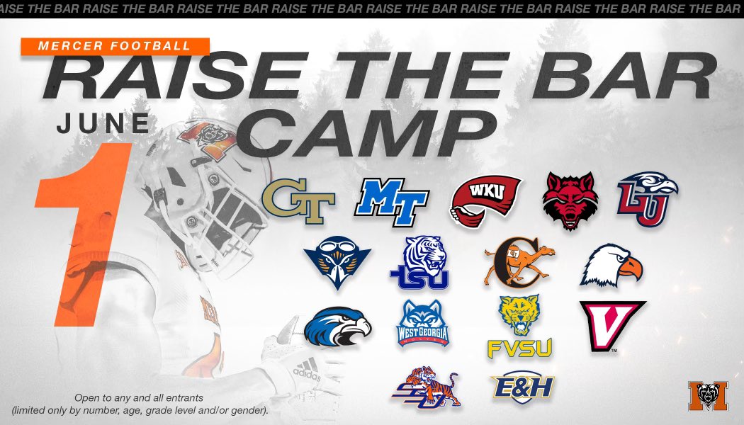MercerFootball's tweet photo. ✌🏽 GREAT opportunities this summer! Come show us what you got! 🐻

#RaiseTheBar | #RoarTogether 

🔗 - https://t.co/LhRwczhJhd https://t.co/8zVRnslqlV