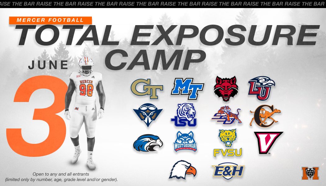 MercerFootball's tweet photo. ✌🏽 GREAT opportunities this summer! Come show us what you got! 🐻

#RaiseTheBar | #RoarTogether 

🔗 - https://t.co/LhRwczhJhd https://t.co/8zVRnslqlV