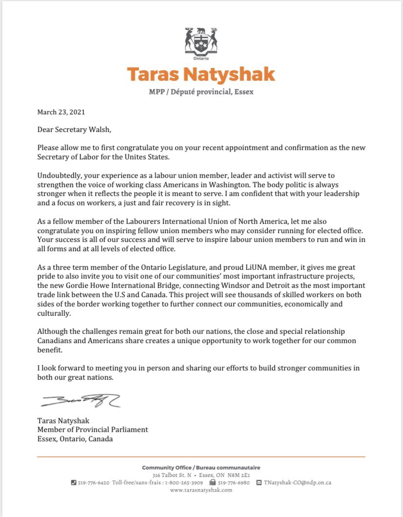 TarasNatyshak's tweet photo. From one @LIUNA member to another, I am proud to formally congratulate brother @marty_walsh on his appointment as the new US Secretary of Labor. @LiUNACanada @liuna625 #workingclassroots https://t.co/RVUita8y6G