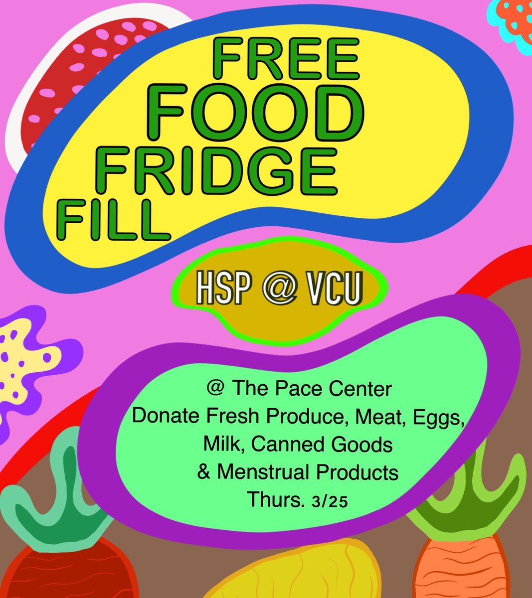 VCUPace's tweet photo. Are you interested in giving back to your community?Help Highland Support Project donate food and hygiene products to Free Food Fridges located in Richmond.Drop off your donation at the Pace Center (M-Th @ 9-5PM), located next to Brandt and Rhoads by Thursday 3/25 #RVAFoodFridges https://t.co/wO4Urga2tE