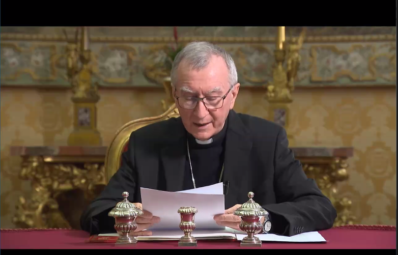 VaticanIHD's tweet photo. 📢 Security, solidarity, justice, integral human development must be connected - said #CardParolin @SCRAPweapons @VaticanIHD webinar on #IntegralDisarmament #FreezeWeapons #VaticanDisarmament https://t.co/b5yxrt6tR3