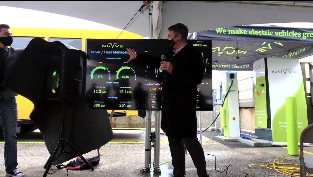 NuvveCorp's tweet image. Showing the real-time #V2G operations with Nuvve&apos;s proprietary V2G platform. #v2glaunch2021
#vehicle2grid #sustainability #electric #schoolbus