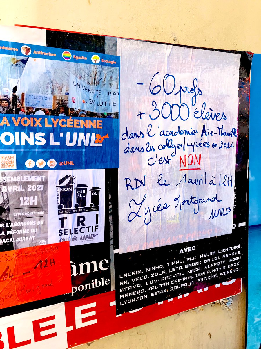 MNLbdr's tweet photo. Après midi collage dans les rues de Marseille pour annoncer le rassemblement du 1er Avril devant le lycée Montgrand #Nonalaselection #LaVoixLyceenne #Marseille #generationsacrifiee
📸 @TaoAchache https://t.co/dMt9KmBFYM