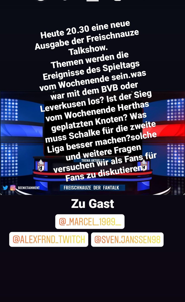 DBeenieman's tweet photo. Zu Gast sind @alexfrnd_twitch @svenj989 und @DJung2007. Wird ne geile Talk Runde. Also einschalten.
https://t.co/Mb0uhQoV9Y

#twitch #twitchstreamer #TwitchDE
#bundesliga #fußball #Fans https://t.co/9RXrDEZl7g