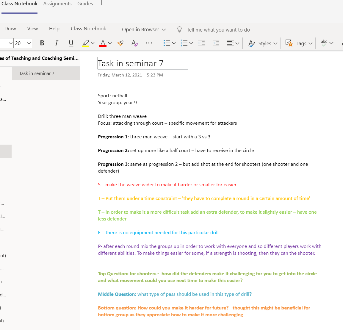 LoucollHEPhysEd's tweet photo. Using class notebook in Teams to collaborate planning ideas for Yr1 Principles of Teaching and Coaching...loving the colour coding and ability to draw! https://t.co/7zDGQzaJ4A