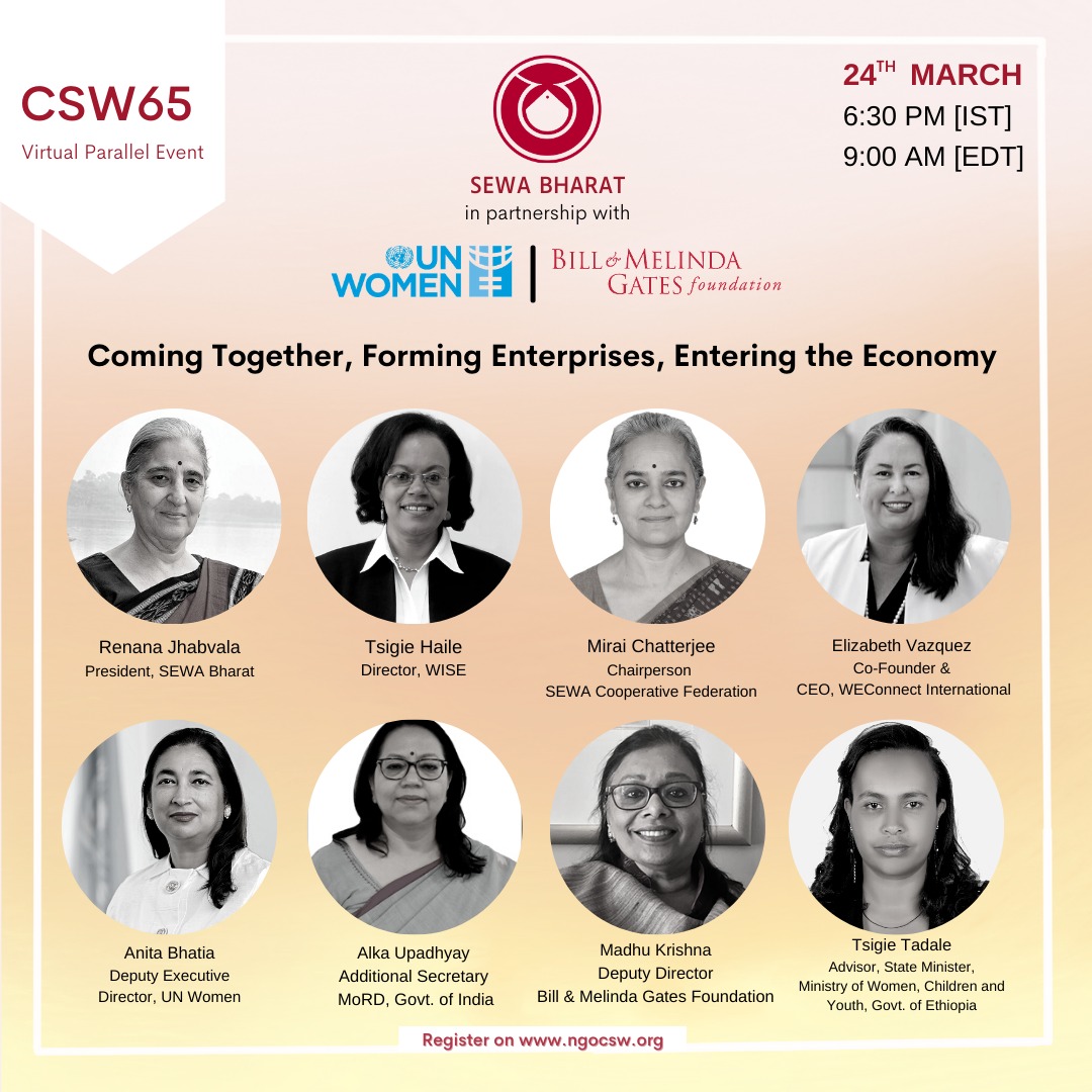 Gates Foundation India (@bmgfindia) on Twitter photo Join us tomorrow for Coming together, Forming enterprises, Entering the Economy at the #CSW65 event for a vibrant conversation on the importance of women-led Collective Social Enterprises, featuring some inspiring women. Know more: bit.ly/3975IL1 <a href="/SEWABharat/">SEWA Bharat</a> <a href="/UN_CSW/">United Nations CSW</a> Join us tomorrow for Coming together, Forming enterprises, Entering the Economy at the #CSW65 event for a vibrant conversation on the importance of women-led Collective Social Enterprises, featuring some inspiring women. Know more: bit.ly/3975IL1 <a href="/SEWABharat/">SEWA Bharat</a> <a href="/UN_CSW/">United Nations CSW</a>
