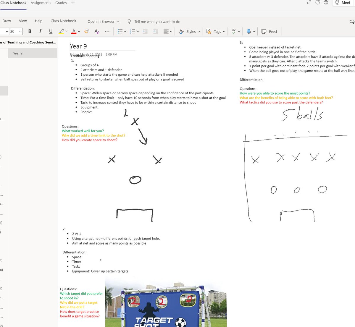 Using class notebook in Teams to collaborate planning ideas for Yr1 Principles of Teaching and Coaching...loving the colour coding and ability to draw!
