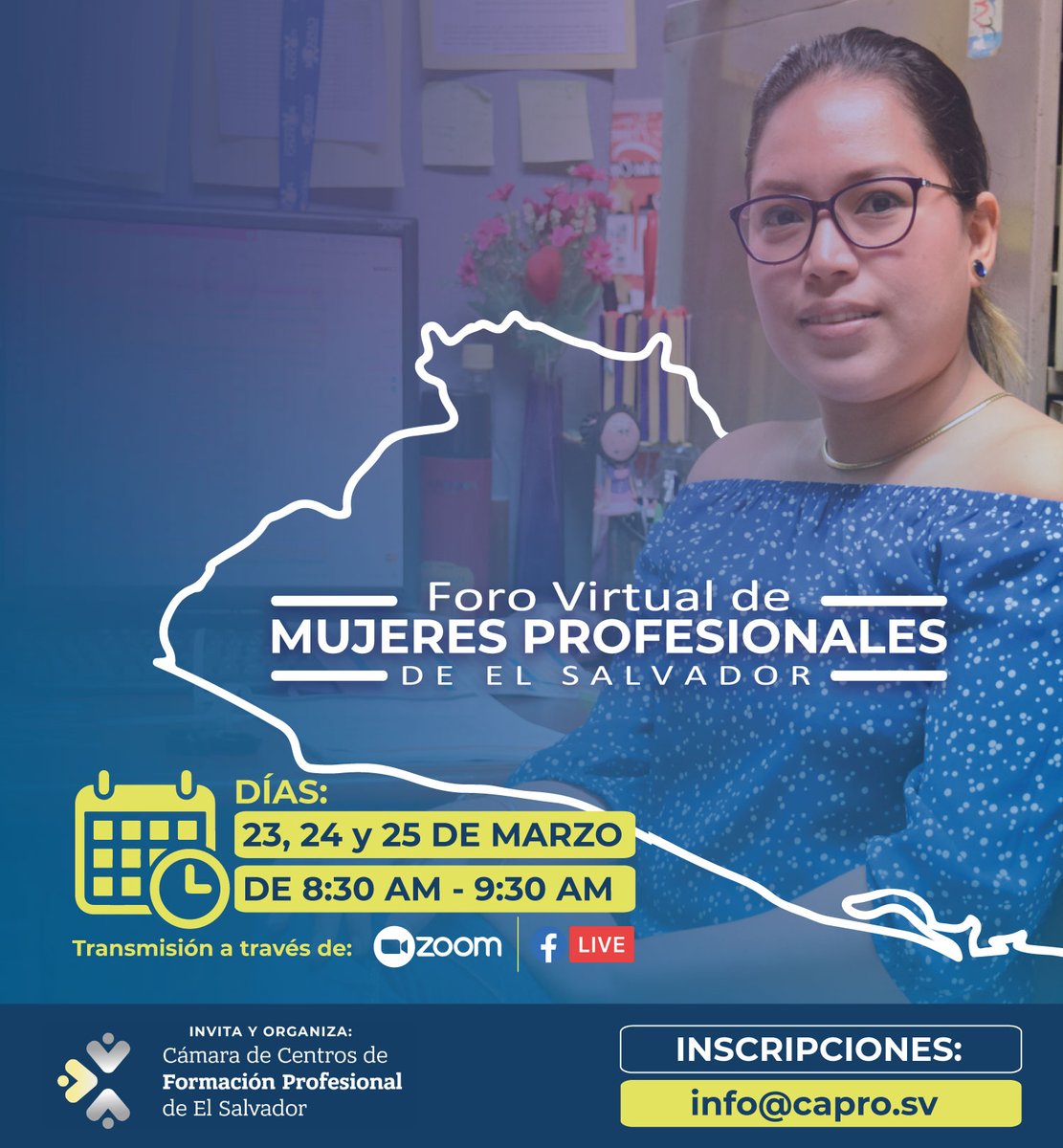 Mujeres, su participación es imprescindible, por ello, tienen una atenta invitación a formar parte del Foro Virtual de Mujeres Profesionales de El Salvador, será transmitida vía Facebook Live desde la cuenta de <a href="/caprosv/">CAPRO El Salvador</a>