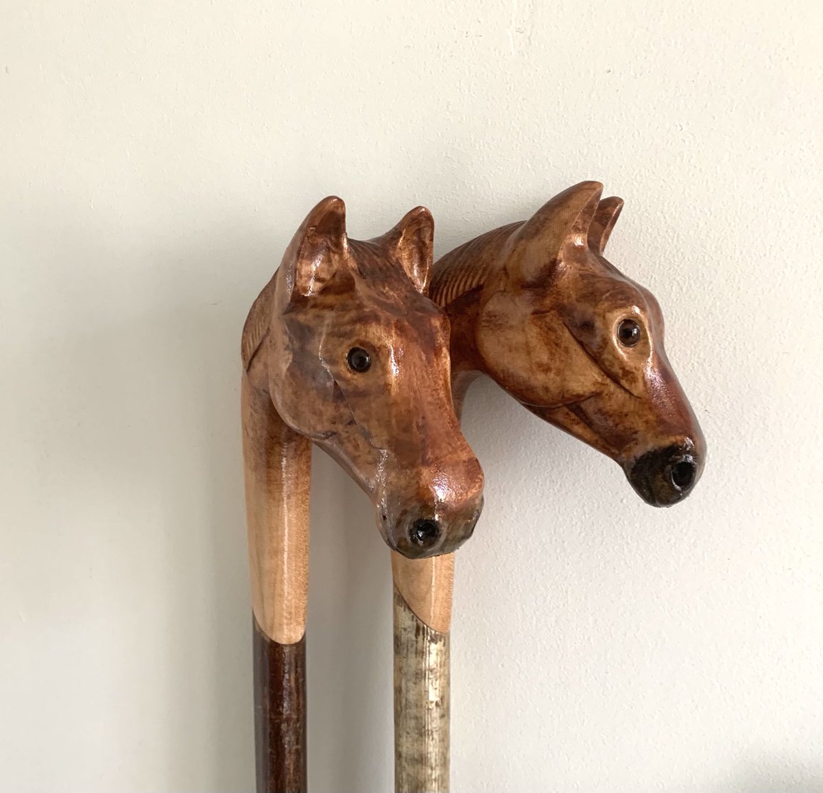 pathfinder1945's tweet photo. My attempt at carving a couple of horse head sticks. https://t.co/sqC7Sxce2i