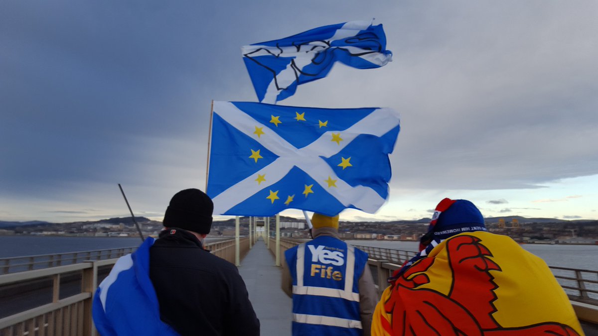 Back in the heady days of 2017... a few brave souls marched fae Fife tae Dundee across the brig. I mind it was cald as f***! Seems like a lifetime ago. #foreverYES