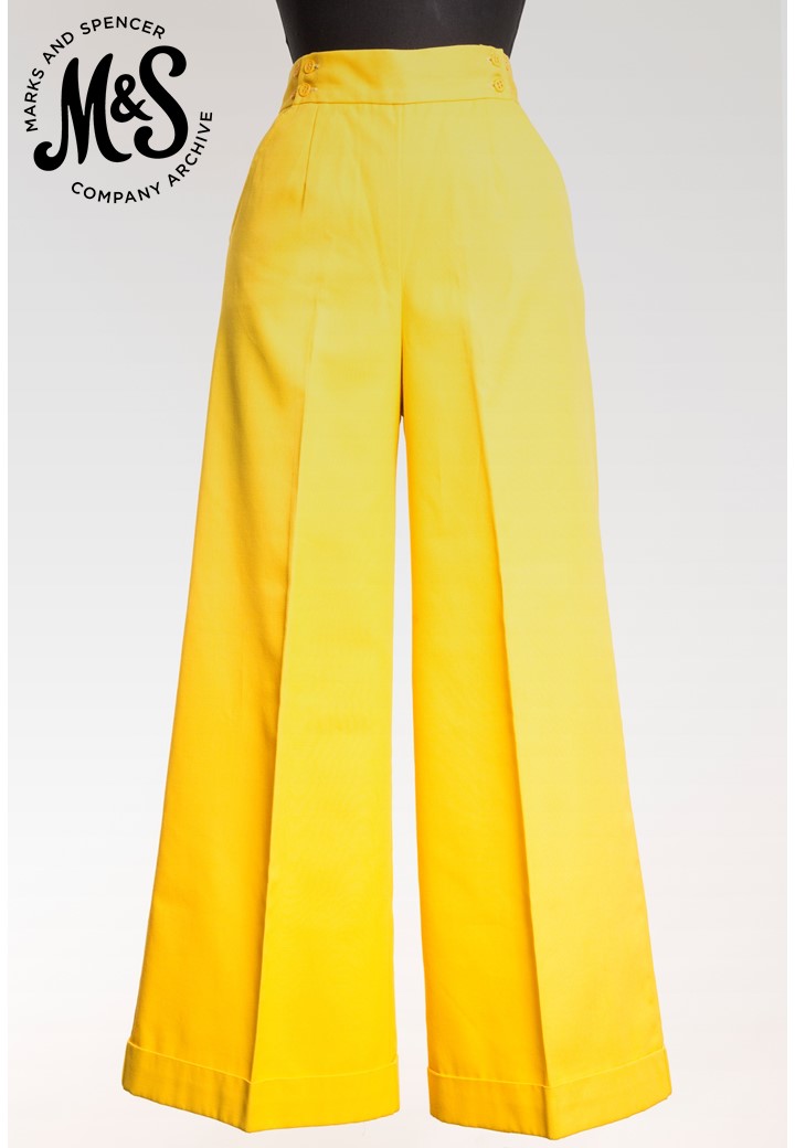 MandSHeritage's tweet image. We're just going to leave these 1970s polyester and rayon blend, canary yellow twill Junior Miss trousers right here for you.