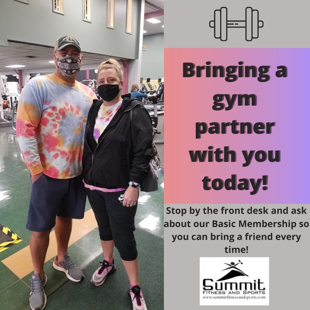 SummitFitSports's tweet photo. Have you tried exercising with a partner? Studies have shown that working out with someone can help you perform better AND increase your odds of success! Check out our website or speak to a representative so you can bring a friend every time! 

#reachyourpeak #tiedyetuesday https://t.co/iMaxigiGAY