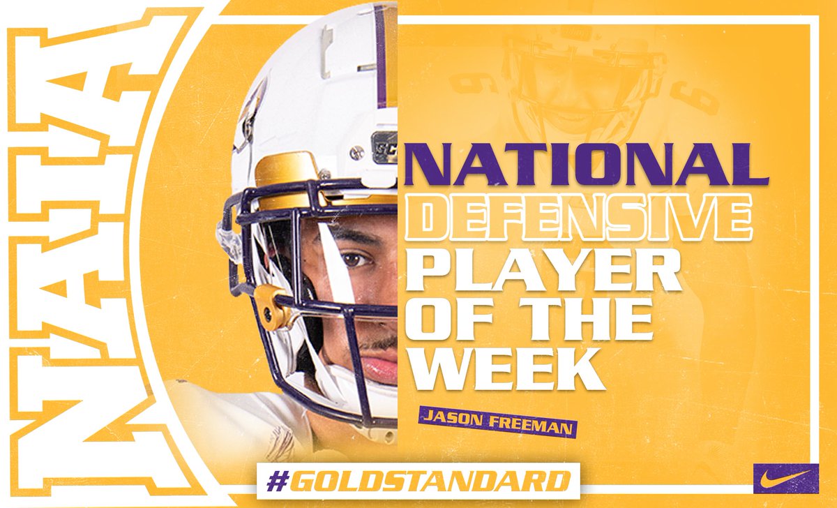 ONAZFootball's tweet photo. #6 Jason Freeman representing the #GoldStandard with NAIA and MSFA Defensive Player of the Week awards! 💯 https://t.co/Akg03yGkYB
