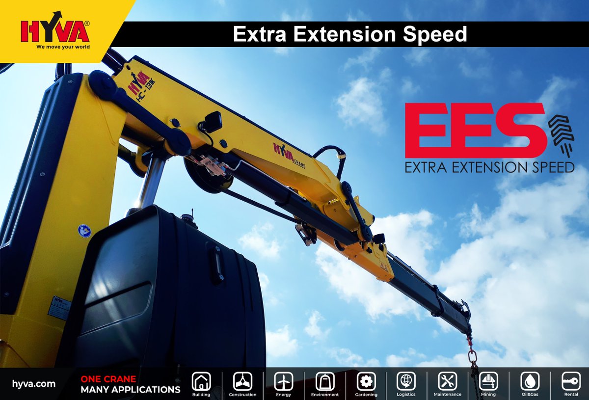 HyvaGlobal's tweet photo. The EES  system on our Hyva cranes has been engineered to optimize speed without compromising on safety, which is achieved by a special regenerative valve that recycles oil during extension for increased efficiency: https://t.co/8f3isHXVw6

#hyva #wemoveyourworld #hyvacrane https://t.co/sQyXFIHpwL
