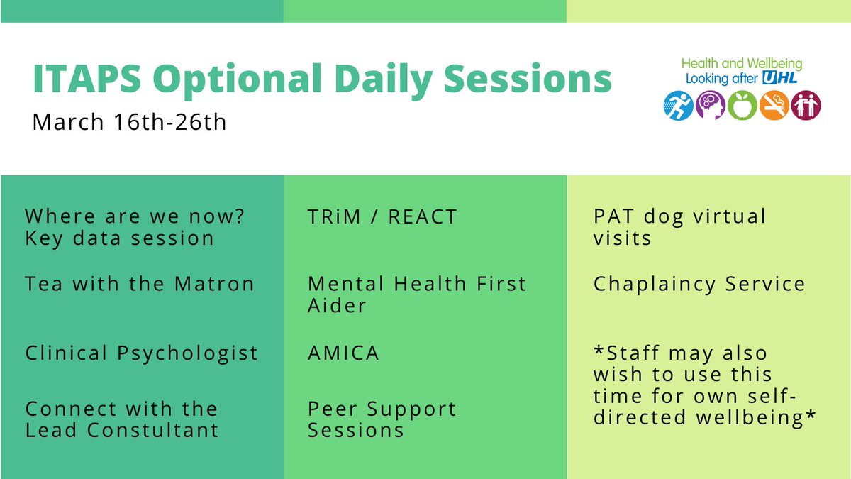 With the intense pressure our ITAPS teams have faced, they are committed to staff wellbeing & have allocated each member of staff time to access support. They are delivering daily sessions for 2 weeks physically & online, supported by senior teams 👇 #Wellbeing