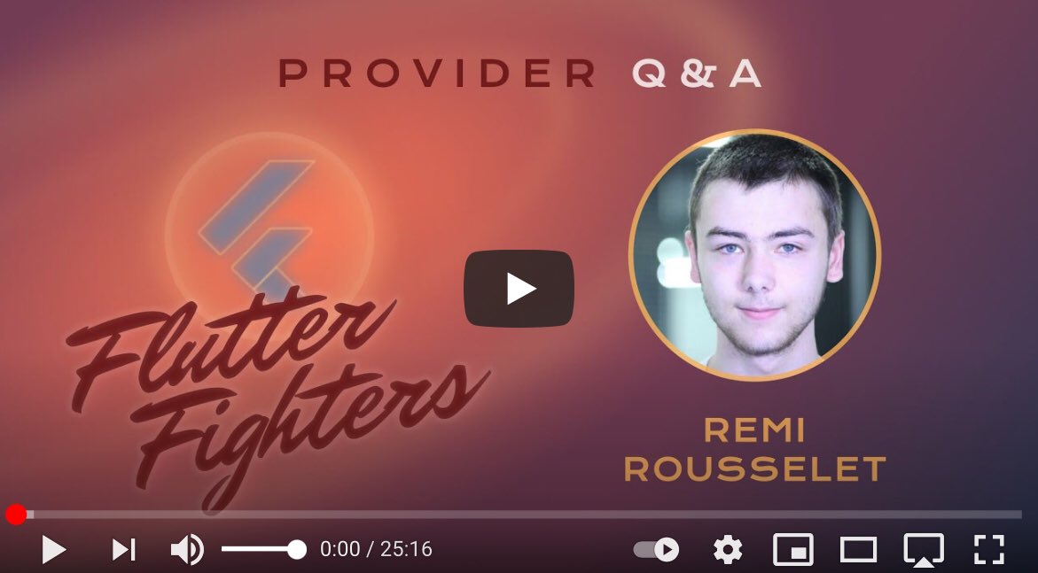 flutterconfes's tweet image. New video up now!

🙋🏽‍♀️ Here is the Q&amp;amp;A live session with @remi_rousselet on #FlutterFighters 

💙 Share if you like this content 
youtu.be/cgyGXQBiI0A