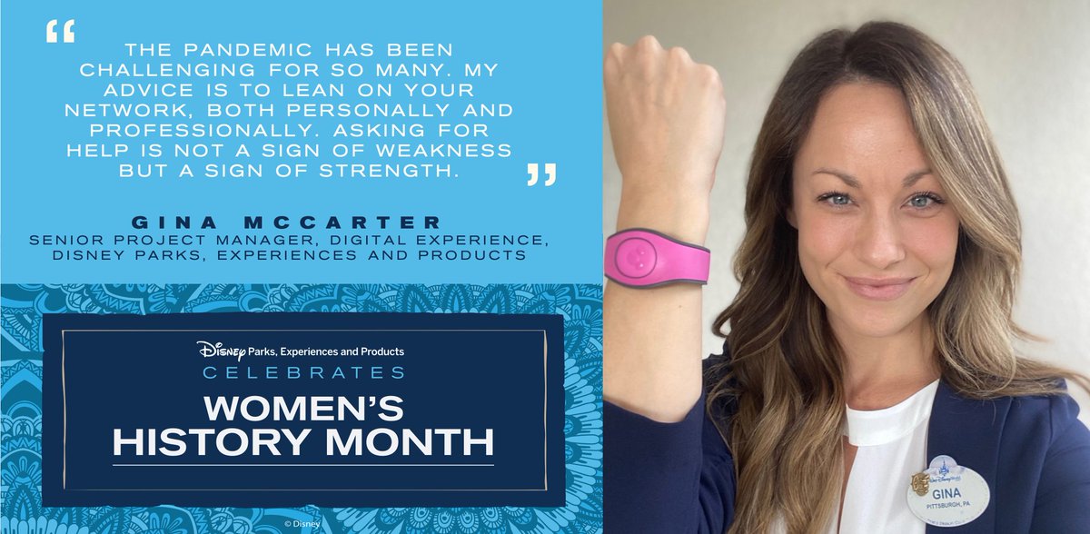 DisneyParks's tweet photo. We’re celebrating our #WomenBehindtheMagic! Meet Gina McCarter, Senior Project Manager of Digital Experiences for Disney Parks. This #WomensHistoryMonth she shared advice on how to engage your network. Learn more about the women shaping our future: https://t.co/2XyYObleJJ https://t.co/IaowMtnk5j