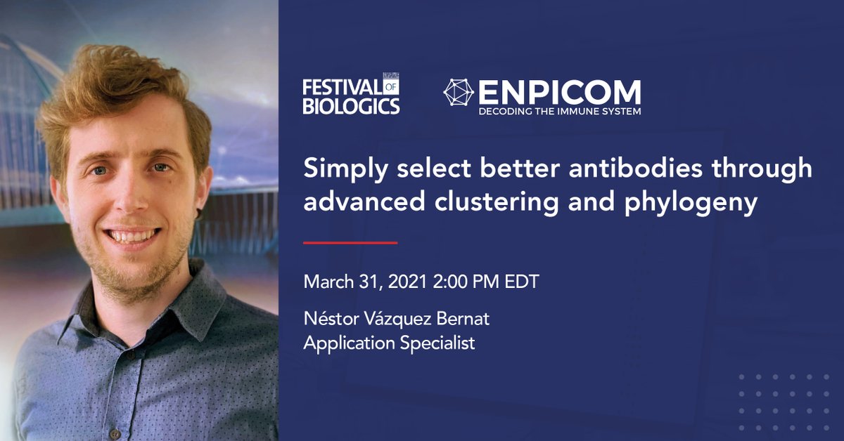 enpicom's tweet photo. Are you attending the Festival of Biologics next week? Watch our presentation & join live Q&A with Néstor Vázquez Bernat to learn how to select better #antibodies through advanced clustering and phylogeny https://t.co/iusWkeXEJY #repseq #antibodydiscovery #ngs https://t.co/YfG81UFm3A