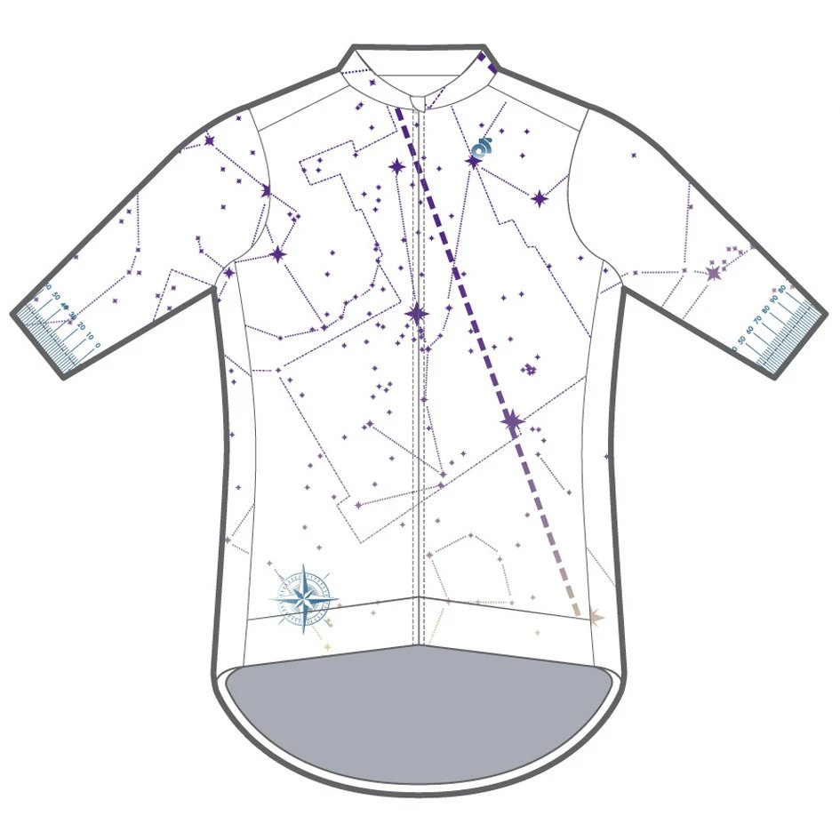 TKSKMag's tweet photo. 星空ジャージAstronomerは宵の西側の星空をイメージして、自転車で星空を見にいこうというコンセプトで作りました。過去にチームキットとして宇宙柄は作ったことがあったのですが、今回はシンプルに子供の頃から好きな天文をテーマに作ってみました。#arpkits https://t.co/IDMG0KpQYB https://t.co/db0rKlAVk4