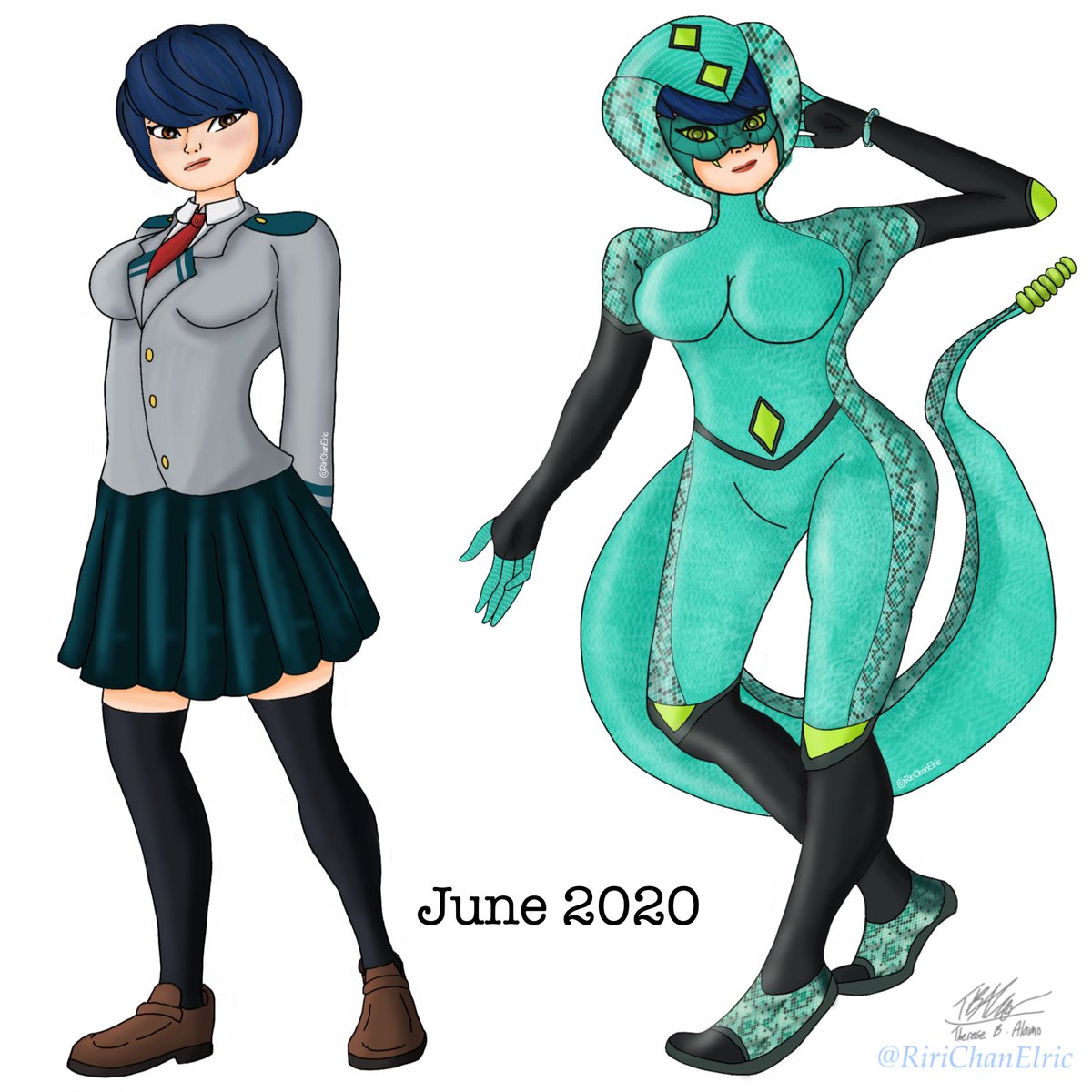 RiriChanVA's tweet photo. From the first concept, to the second, and right to the final one~
Presenting Kagami Tsurugi in her Miraculous hero forms through the months~ #myheroacademia #miraculousladybug #AU #crossover #fanart #basedonafanfic https://t.co/ZnAHh2p28H