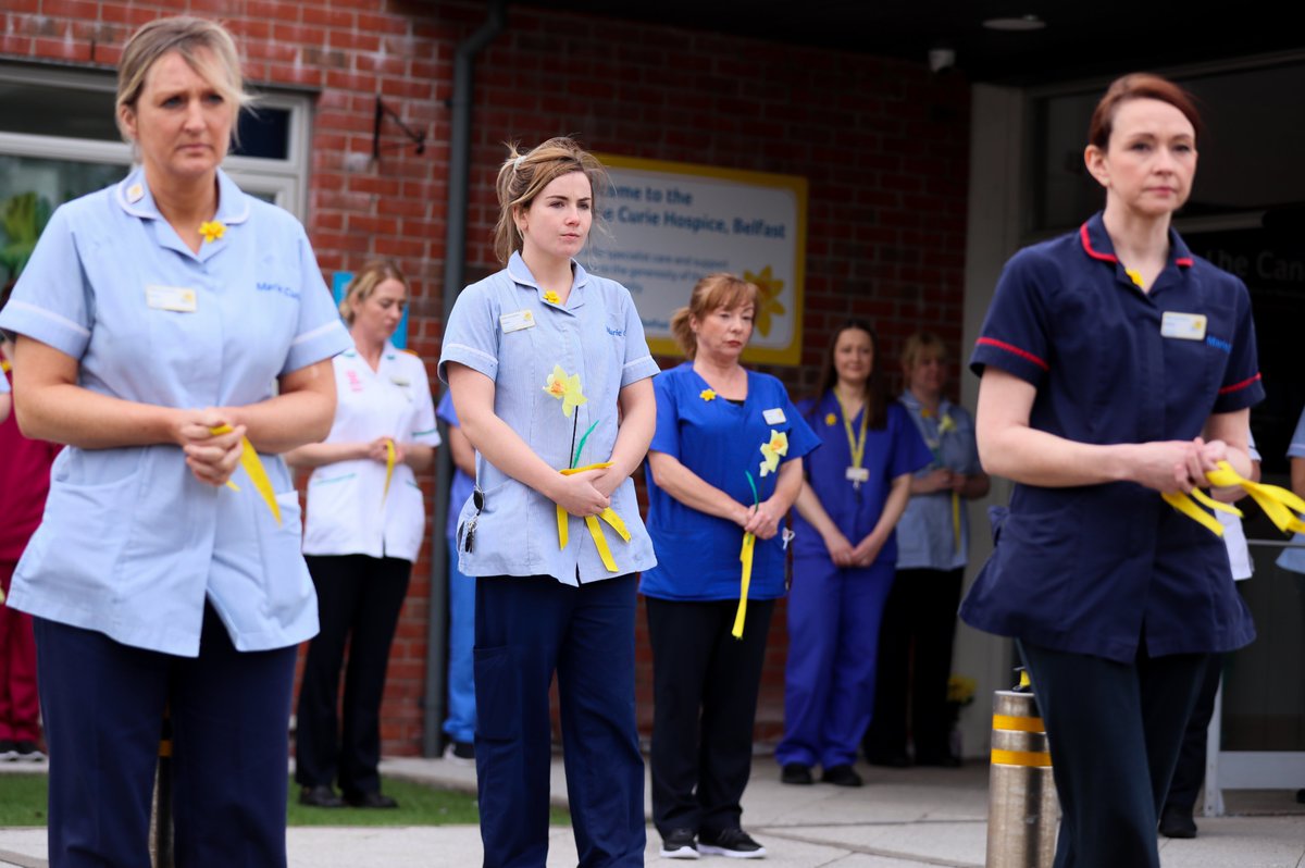 MarieCurieNI's tweet photo. Today, on the National Day of Reflection, people all across NI are showing their support for everyone that has been bereaved over the last 12 months.  
At noon, staff at the Belfast hospice took part in a minute silence to reflect &amp; remember loved ones lost 💛
#DayOfReflection https://t.co/ARiZT796gv