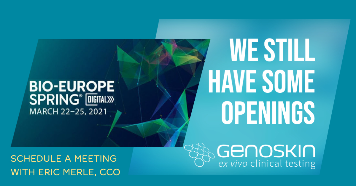 Genoskin's tweet photo. The #BIOEuropeSpring Digital Conference is Underway! We still have a handful of meeting times available, so if anyone has a last-minute interest in speaking with Genoskin, schedule a meeting now!
#BetterHumanData #AccelerateScience #FrenchHealthcare @EBDgroup @FrHealthCare_EN https://t.co/yafpVnjjcT