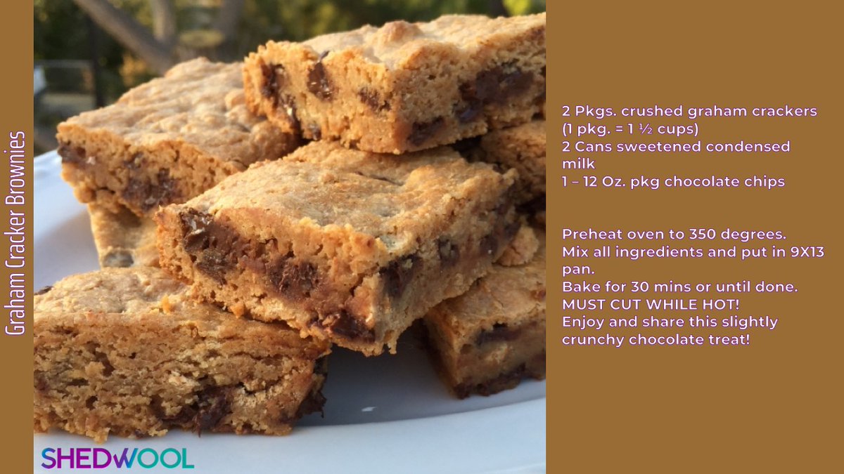 ShedWool's tweet photo. What's a better afternoon snack than graham cracker brownies? We'll wait......

#food #recipe #snack https://t.co/maK8b8onoY