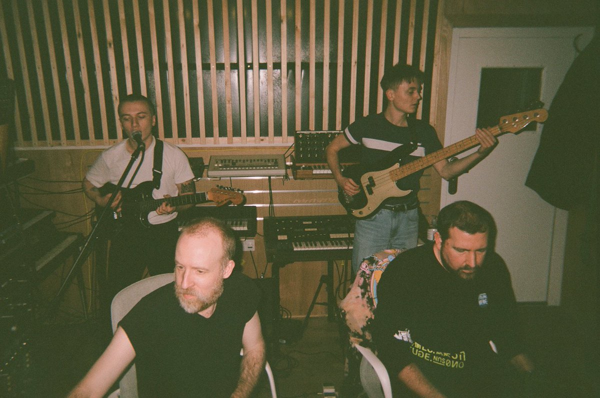 talkshowband's tweet photo. “Yeah it’s good...but dya think it needs more cowbell...” 
Recording on a cold night in East London. @Elibrownbeats @JoeHotChip @aldoyletweets https://t.co/PDa6biCmog