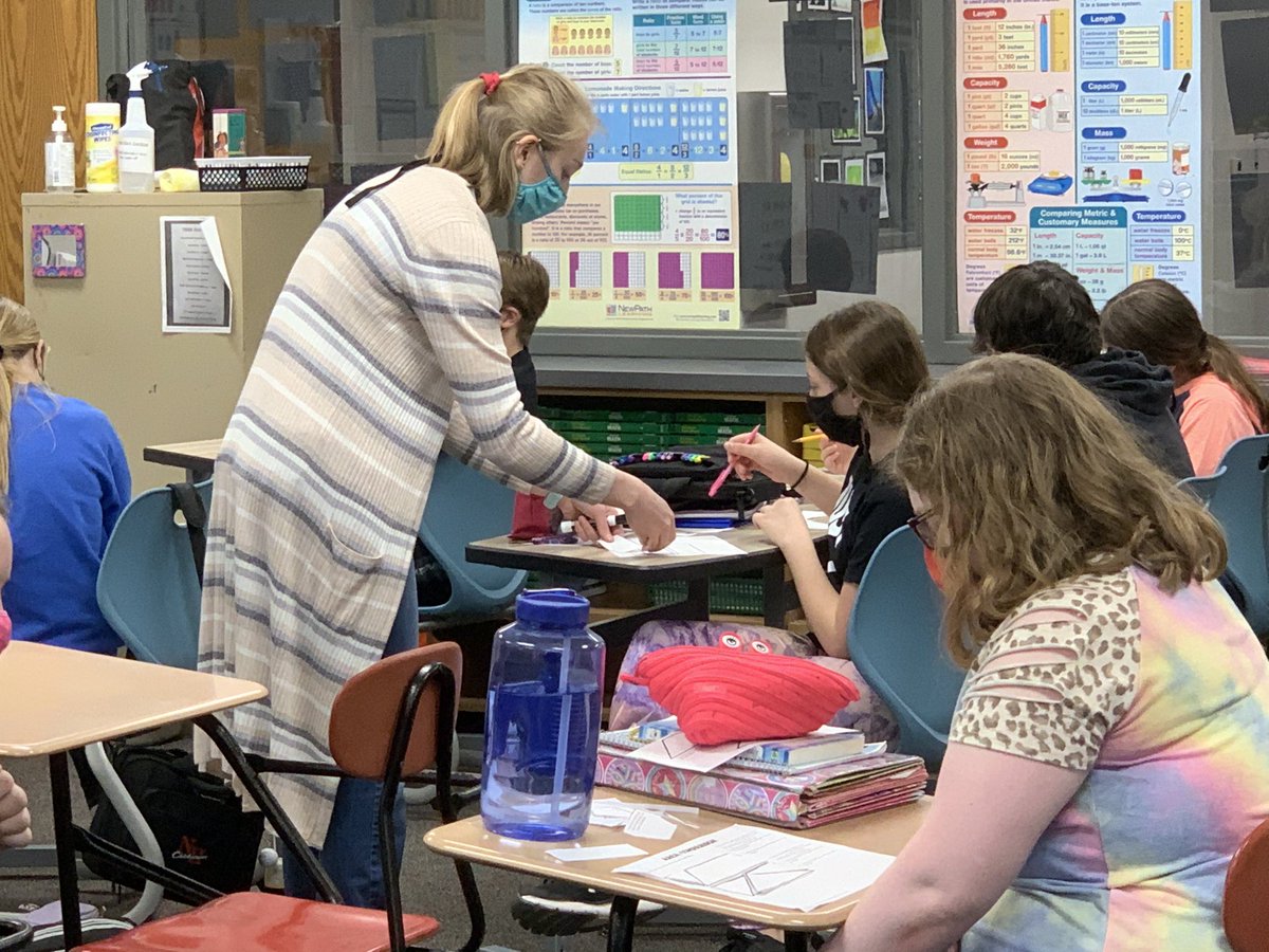 Learning and growing for all. 6th graders deepen their understanding of area comparison in math as student teacher Bridgette refines her teaching skills. New Hampton instructor Kim Olson supports all learners.  #NHtribe <a href="/OlsonKim/">Kim Olson</a>