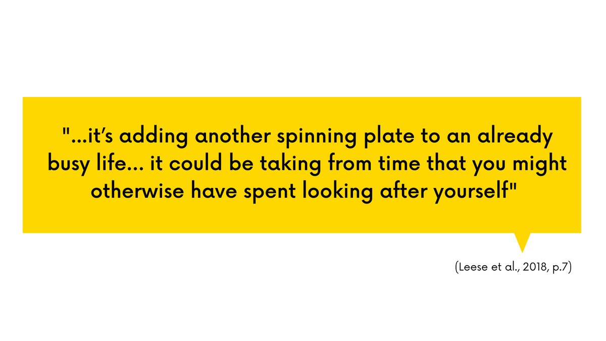 FER_InAction's tweet photo. #T3: The demands of participation on top of existing responsibilities (career, family) described as “spinning too many plates”. Common #struggles included feeling guilty for not doing enough, neglecting family time and responsibilities interfering with health &amp; well-being [4/4] https://t.co/3I5GcReo66