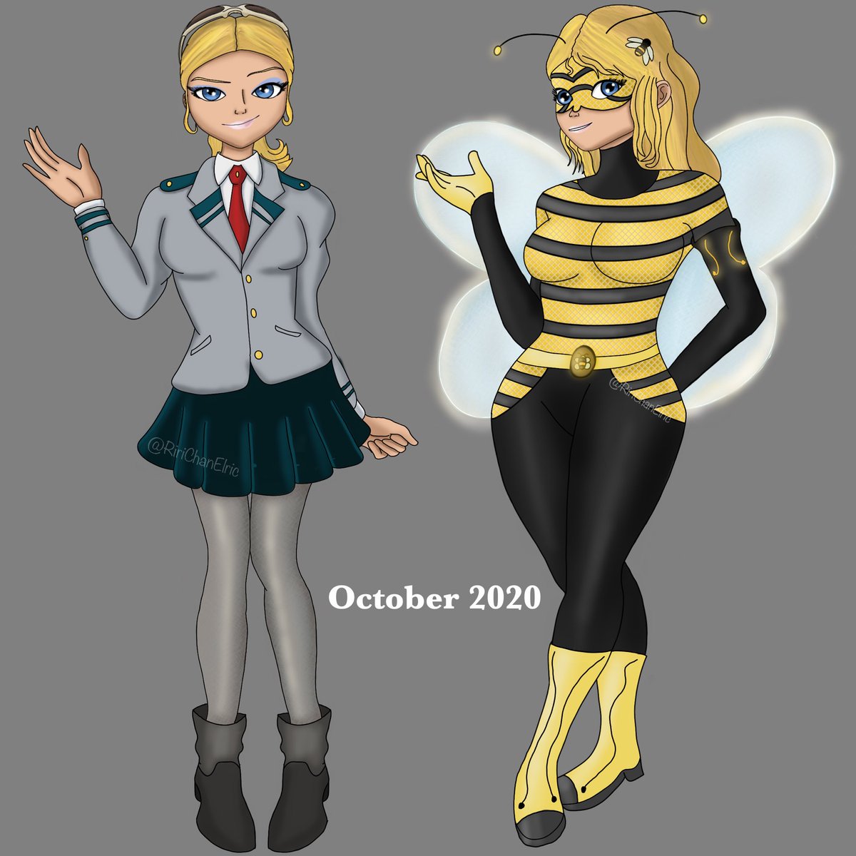 RiriChanVA's tweet photo. From the first concept, to the second, and right to the final one~
Alright! Chloe Bourgeois in her Miraculous hero forms through the months~ From Queen Bee 2.0, to Honey Bee, and now to Empress Tigresse.
#fanart #AU #crossover #myheroacademia #miraculousladybug #basedonafanfic https://t.co/LataSrw5L5
