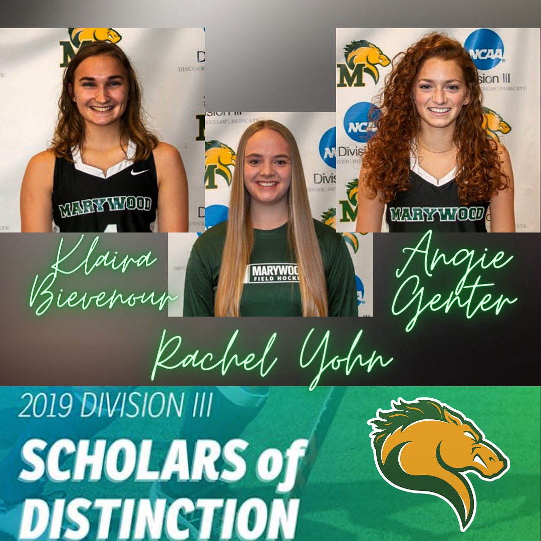 MarywoodFH's tweet photo. Congratulations to sophomores Klaira Bievenour &amp; Angie Genter, and freshman Rachel Yohn on being named @NFHCA Scholars of Distinction! #PacersNeverStop https://t.co/dCAlZge7MQ
