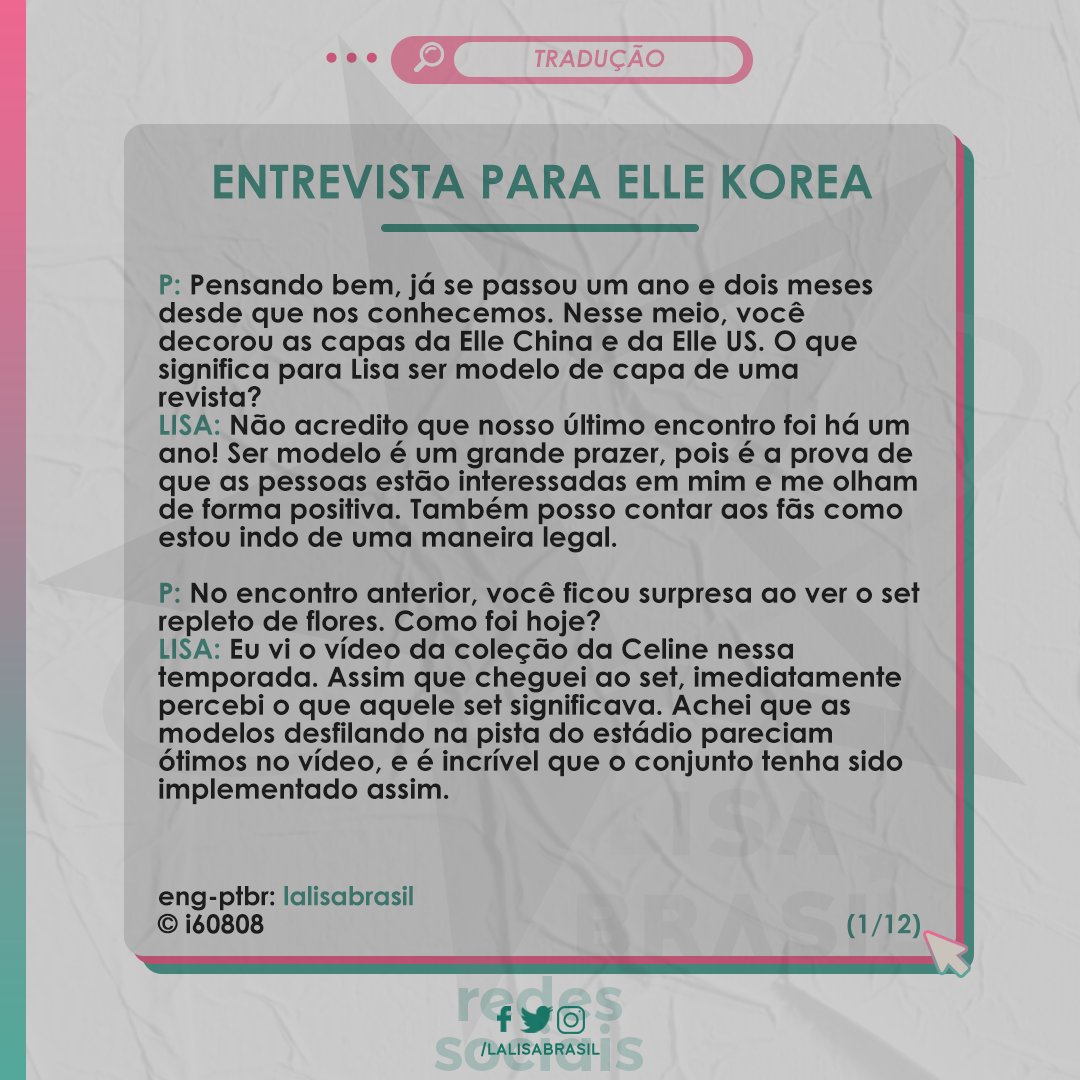 BLACKPINK BRASIL on X: 📌 Entrevista da Lisa para a revista Elle