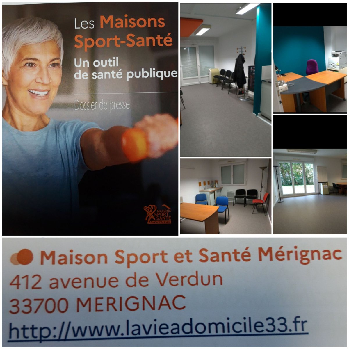 Locaux rénovés, 412 avenue Verdun pr accueillir  MAISON SPORT SANTE portée par <a href="/viesantemerigna/">La Vie à Domicile 33 Maison santé et aidants</a> et  <a href="/merignac/">Ville de Mérignac</a> en collaboration associations sportives. 
#labellisation qui vient consacrer un projet partenarial d'exception @UNAdomicile <a href="/AssiaReseauUna/">Assia</a> <a href="/CECHSTCLAVAD/">CSE LA VIE A DOMICILE</a> <a href="/DVillaAidAisne/">@AagdaAss</a>