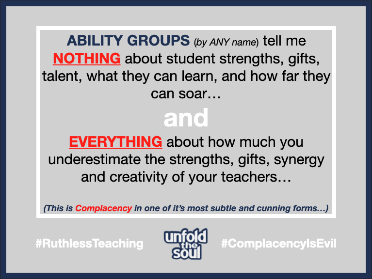 unfoldthesoul's tweet photo. Time to become RUTHLESS and kick Complacency in the teeth. Will you DISRUPT the status-quo or make it someone else’s responsibility? Start here-costs nothing. #RuthlessTeaching #StartWithTheCROWN #atplc #k12 #equity #leadership #ComplacencyIsEvil #StartingAMovement https://t.co/guUka5oajM