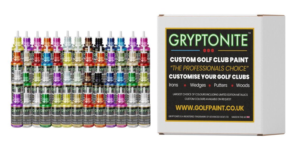 GryptonitePaint's tweet photo. Gryptonite Golf Club Paint 56 bottle counter pack display now available to the trade. PM me for details. #golfpaint #gryptonitegolf https://t.co/oCfPoPFKFY