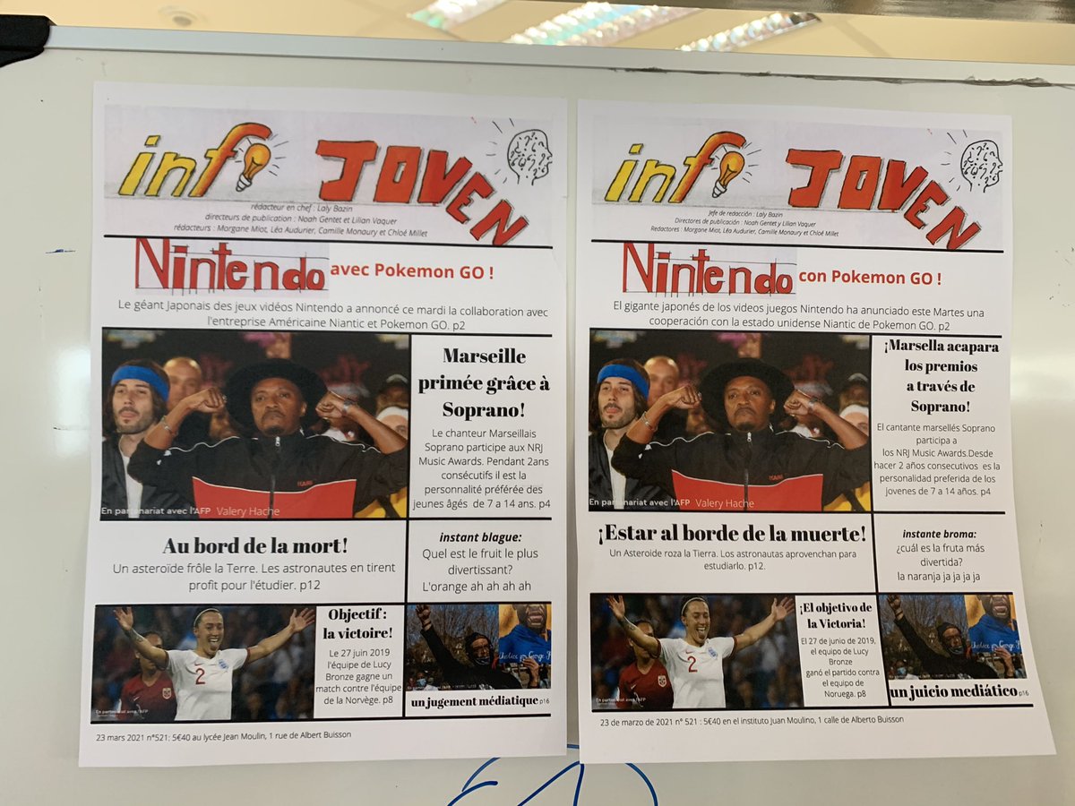 CdiCite's tweet photo. Fin de journée pour le Concours de Une et place au vote pour envoyer les deux lauréates...
Résultat... « Info Joven » et « pequeño trueno » représenteront notre lycée pour le concours académique 
@LeCLEMI @clemicreteil #clemi #concoursdeune https://t.co/LWn7zZgkrQ