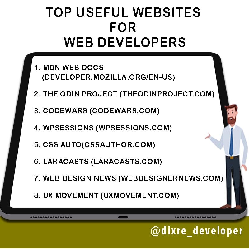 dixre_engineers's tweet photo. Top useful websites for Web developers.

#100DaysOfCode #web #DEVCommunity https://t.co/DAkbpBqYrM