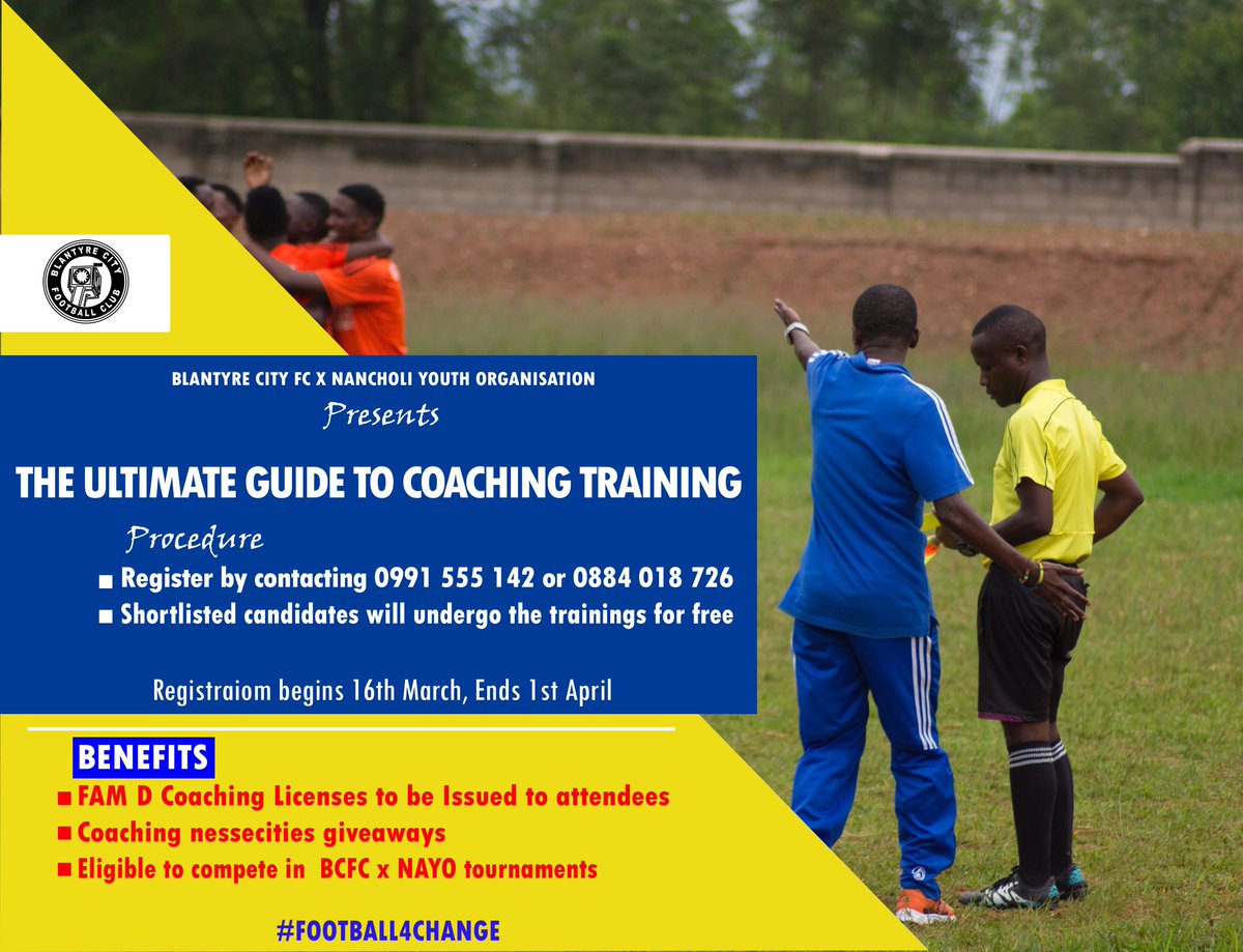 mcemalawi's tweet photo. If you are passionate about the game (Soccer) and you want to be part of rebranding our football, we have got news for you!!

Earn a FAM D Coaching Licence by registering and participating in a coaching training for free.

Contact +265884018726 or +265991555142 to register. https://t.co/NNT6k5vUIL