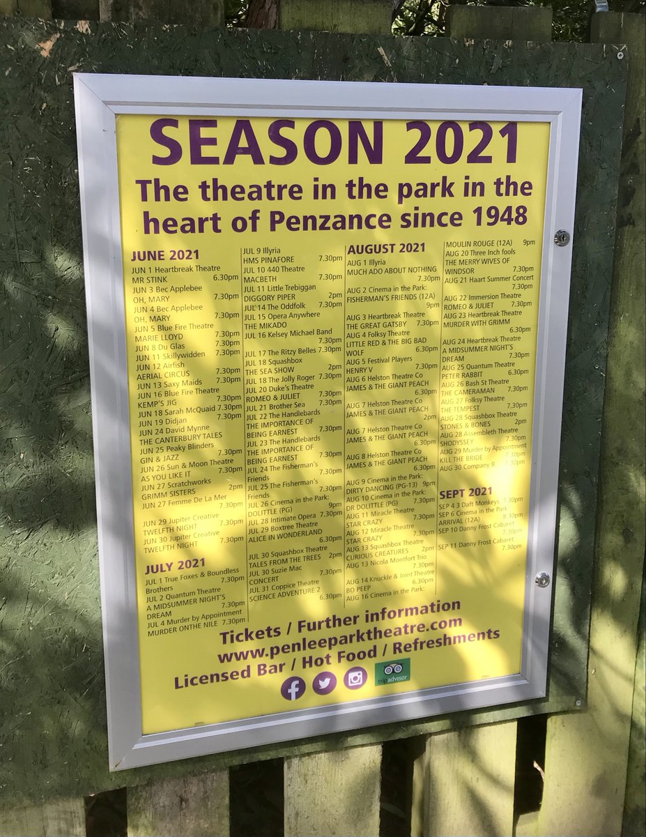 Just arrived and just installed .... our new noticeboard proudly displaying the new SEASON2021 programme! Friends booking open April 1 and public from April 8. Full programme on our web pages very soon! #penleetheatre