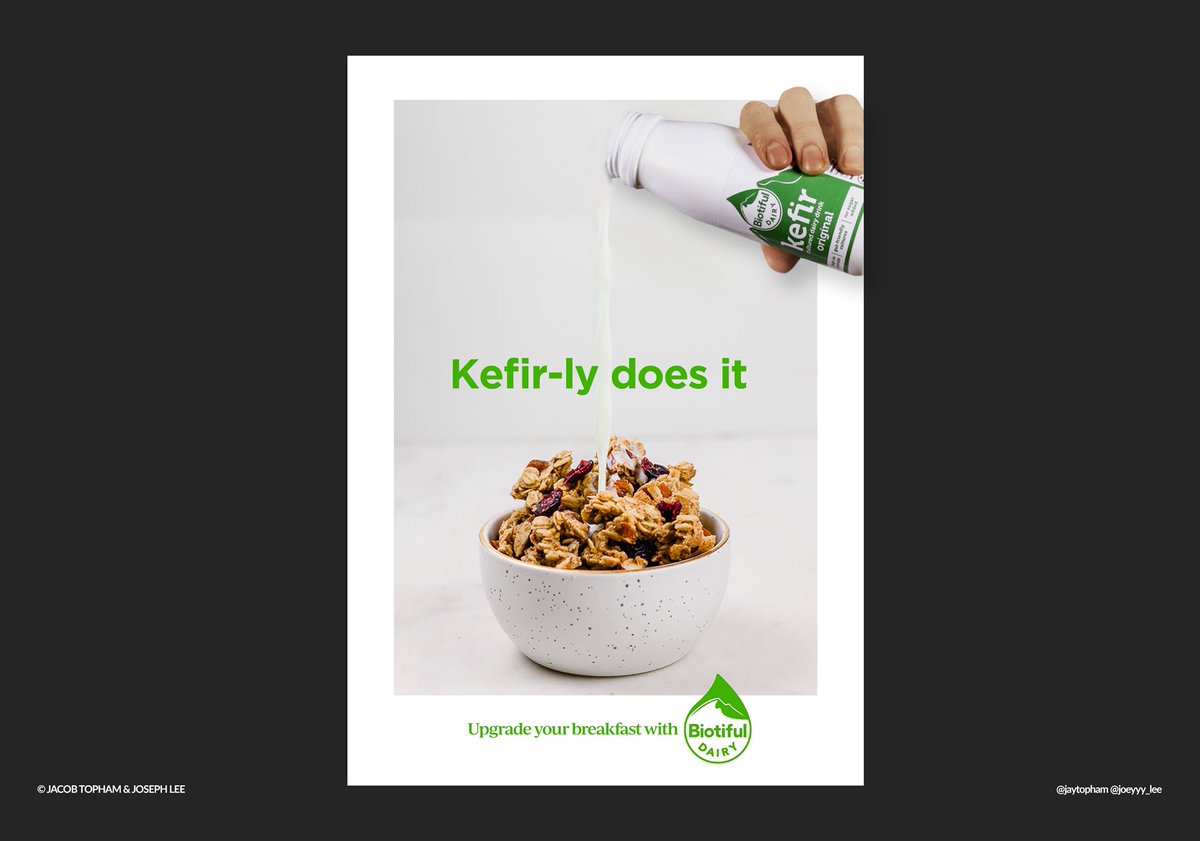 JayTopham's tweet photo. Our poster design for @OneMinuteBriefs &amp; @BIOTIFUL_DAIRY 
“Kefir-ly does it”

(created by Joey Lee &amp; I) https://t.co/IcjgAuLd1k