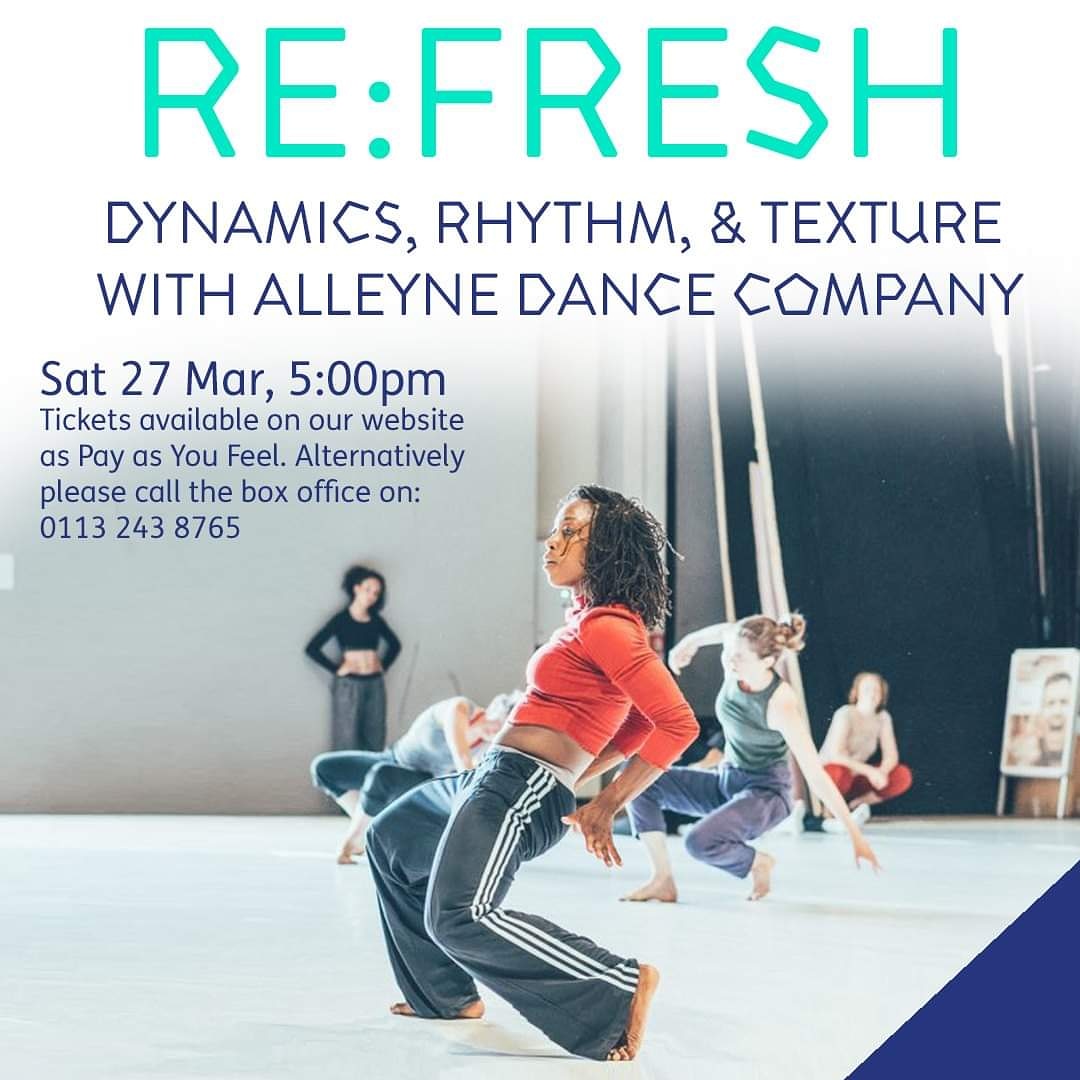 AlleyneDance's tweet photo. Really looking forward to our #RE:FRESH workshop later this week with @yorkshiredance.
Sat 27 Mar, 5:00pm
Presented by: Alleyne Dance
Ticket Type and Price: Pay As You Feel
https://t.co/xDgZbqh8TN
@YorkshireDance
#alleynedance
@AlleyneSisters https://t.co/F4BHSwXr6m